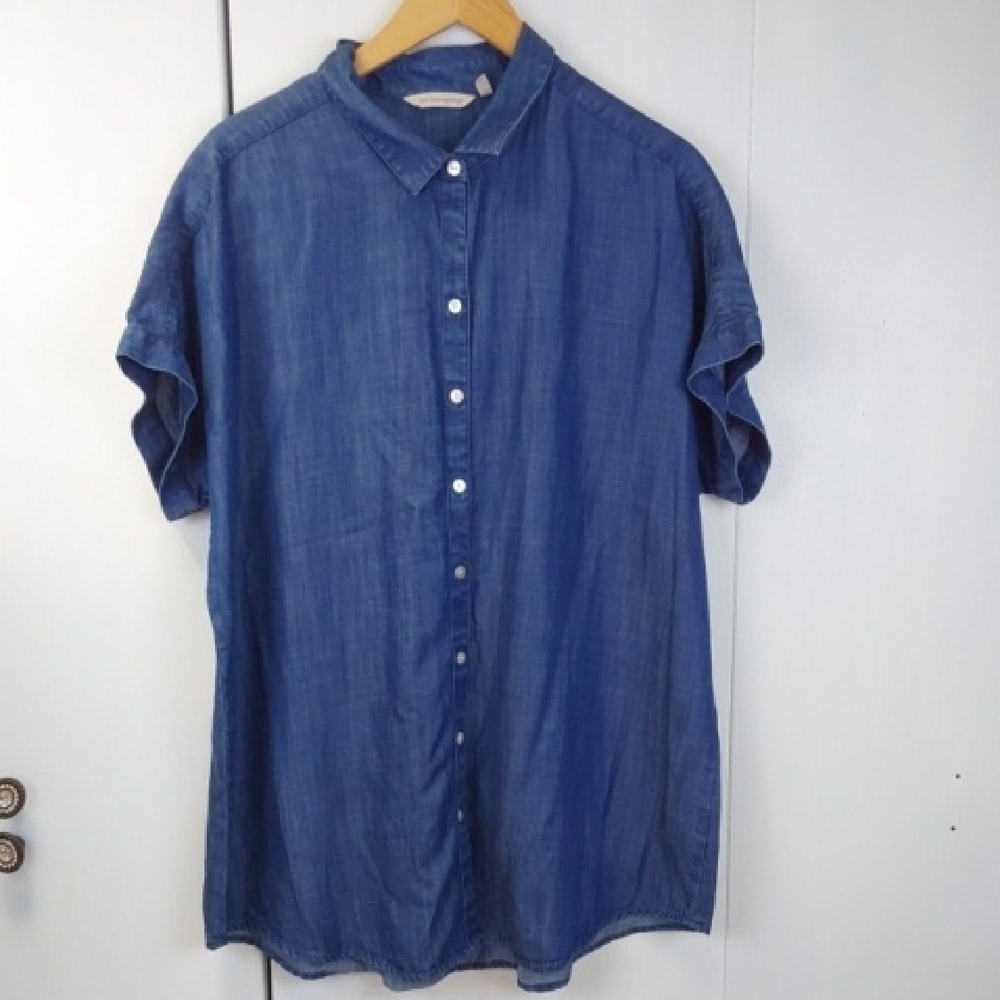 Soft Surroundings |Womens Denim Chambray Button Top Neutral Soft Tencel Sz.XL